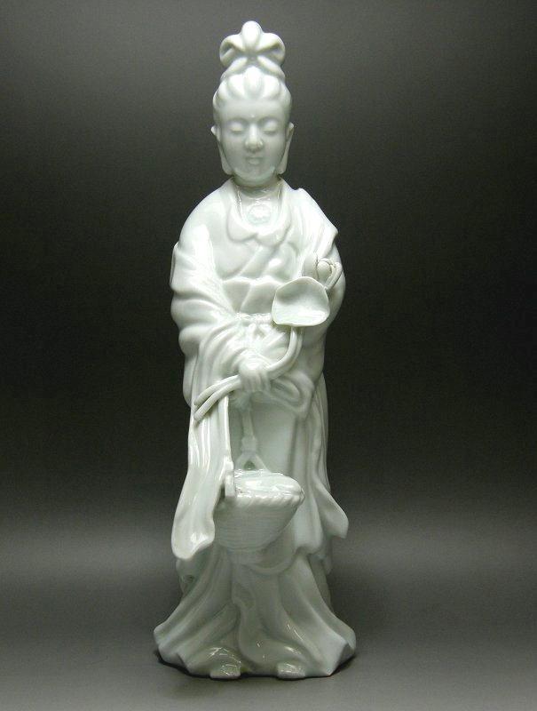 中國 時代物 白瓷魚籃觀音菩薩