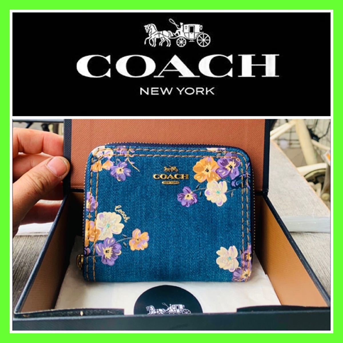 匿名配送 箱あり COACH NEW YORK コーチ デニム 財布 ラメ 花柄 匿名配送 箱あり COACH NEW YORK コーチ デニム 財布 ラメ 花柄