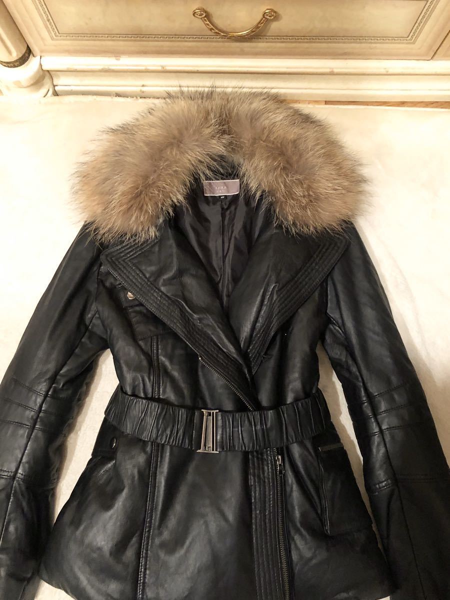 lana sheep leather ram leather down 80% feather 20% sheep leather ram leather down Rider's coat jacket new goods real fur L size 40