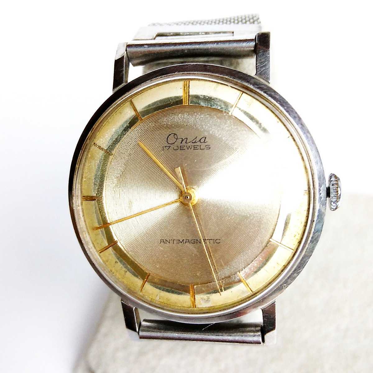 動作品 ONSA WATCH 17石 メンズ腕時計 稼働品 手巻き Q811