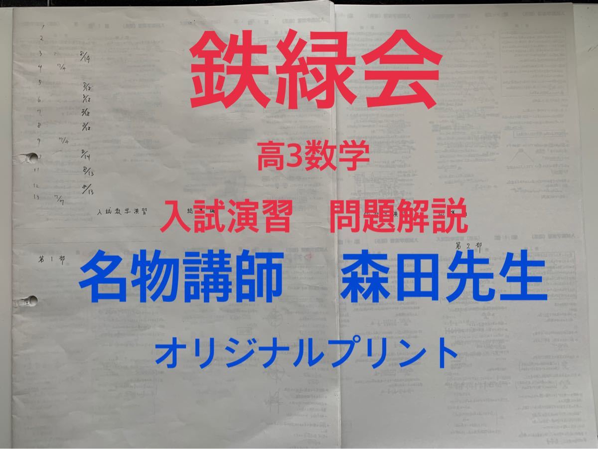 鉄緑会　高3数学　入試演習の問題、解説、森田先生オリジナルプリント