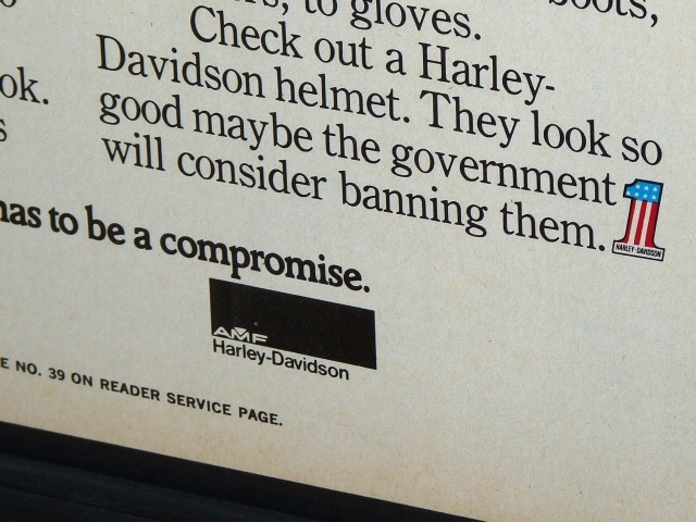 1977年 USA 洋書雑誌広告 額装品 AMF Harley Davidson Helmet ハーレーダビッドソン ヘルメット (A4size) / 検索用 店舗 ディスプレイ 看板_画像4