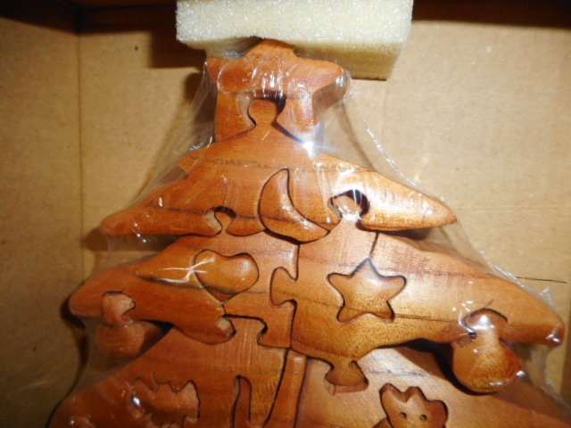 クリスマスグッズ　木製ツリー型立体パズル　可愛い動物型　オブジェ　置物　　在庫品_画像2