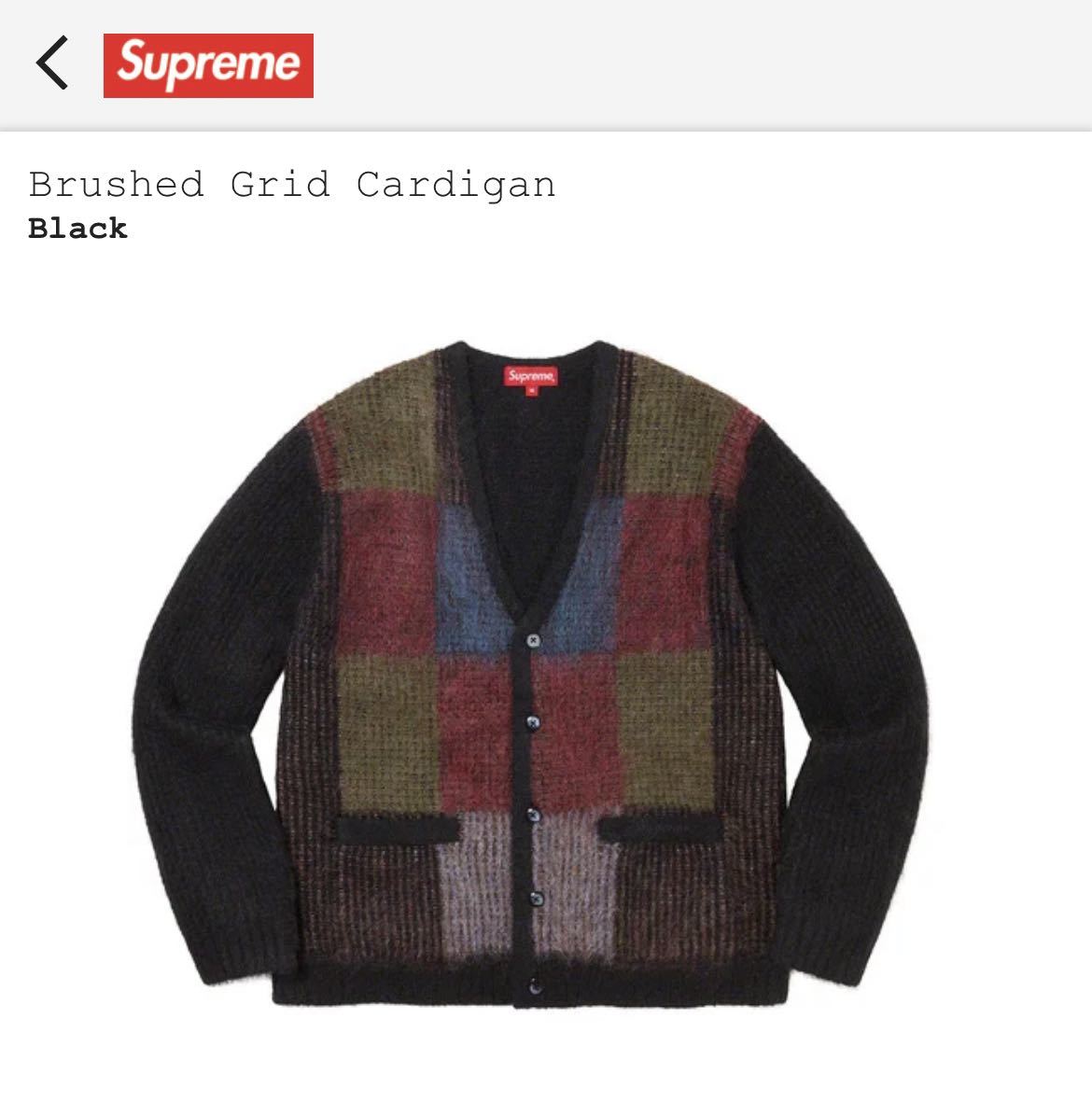 即完売 Supreme Brushed Grid Cardigan black サイズL シュプリーム