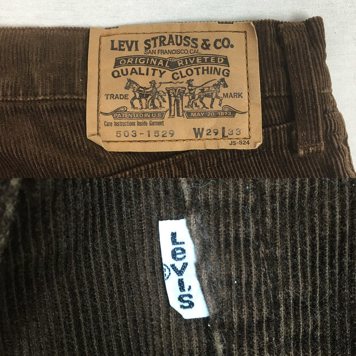 【90s】Levi's リーバイス 503-1529 503-15 90年 日本製 コーデュロイ W29 L33 ブラウン パンツ ホワイトタブ_画像7