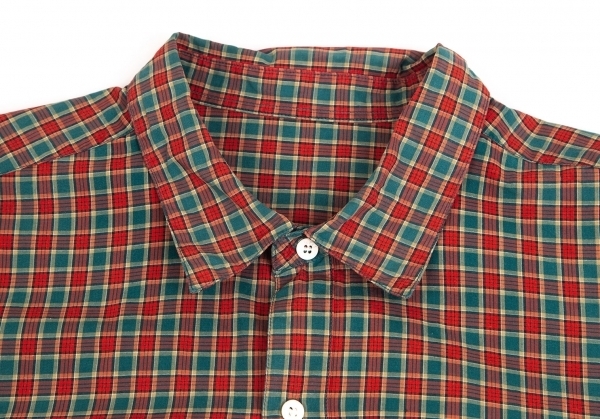 パパスPapas コットンフラップポケットチェック半袖シャツ 赤緑L 【メンズ】_画像2