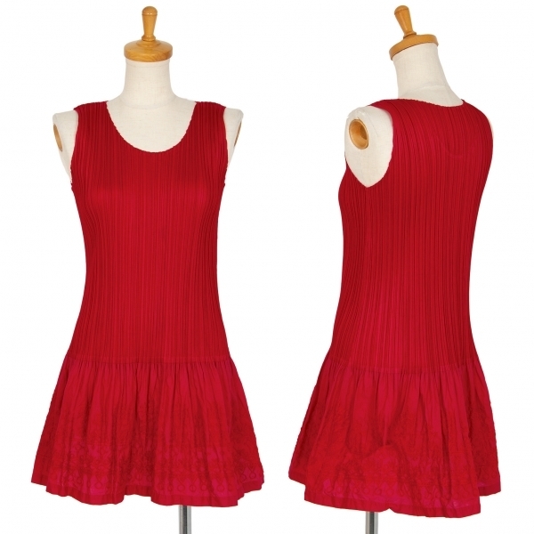  pleat pulley zPLEATS PLEASE unusual material switch embroidery pleat no sleeve One-piece red 3 [ lady's ]