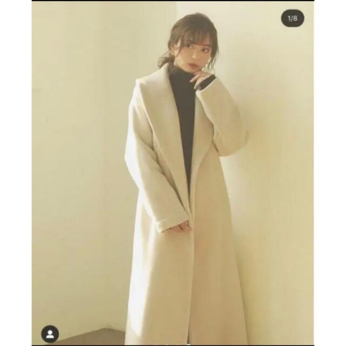 送料0円 cachec カシェック ショールカラーガウンコート オフホワイト