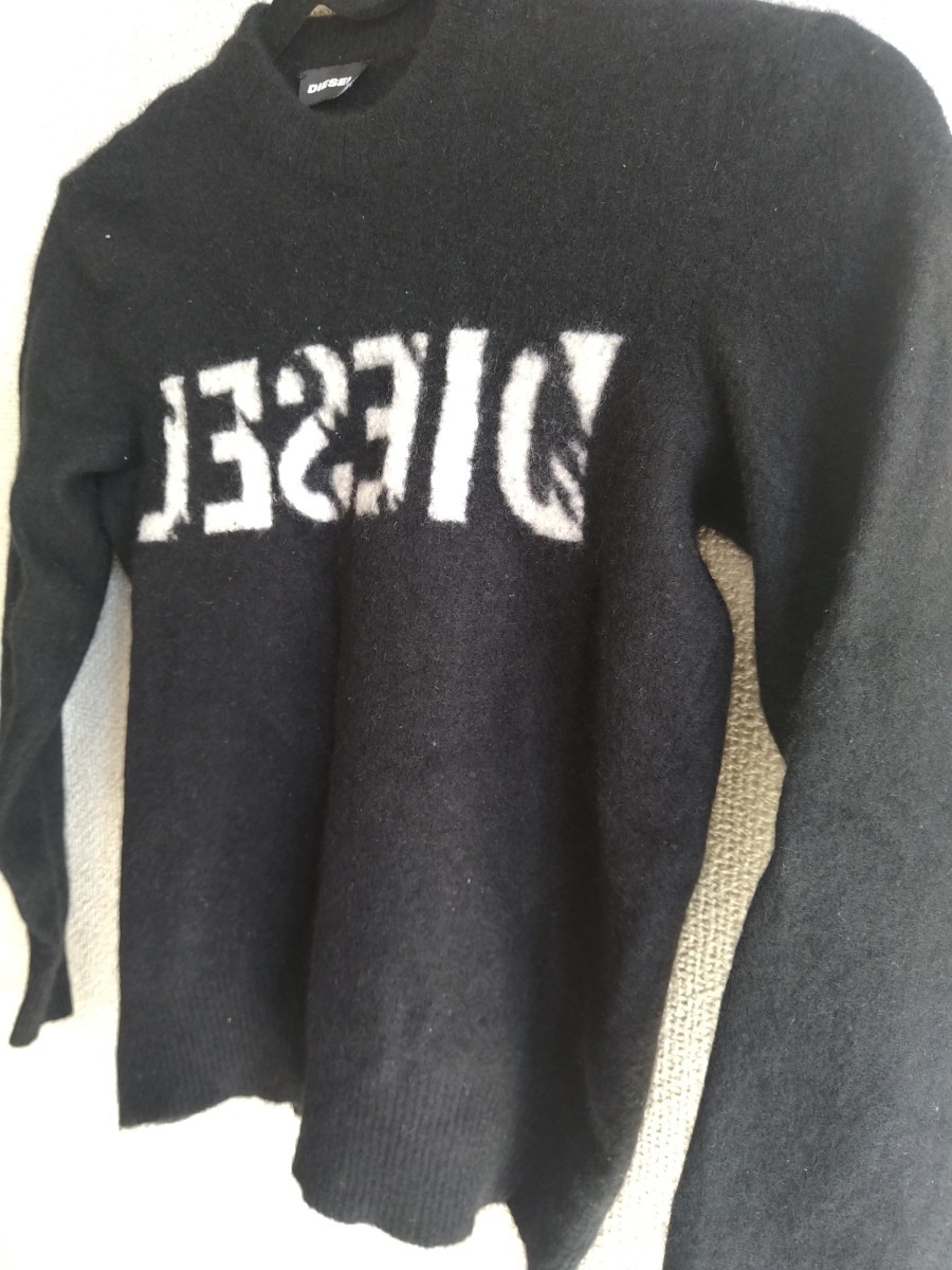 美品 DIESEL ディーゼル ブラック ロゴ カシミヤ ニット セーター K-LOGOS XS サイズ