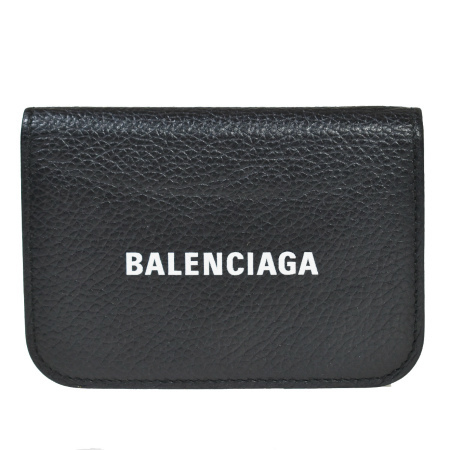 中古 バレンシアガ BALENCIAGA キャッシュ 三つ折り 好評受付中 ブラック 注目ショップ・ブランドのギフト ミニ財布 レザー 61AC778