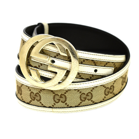 グッチ GUCCI ベルト インターロッキング GG柄 ブラウン ゴールド