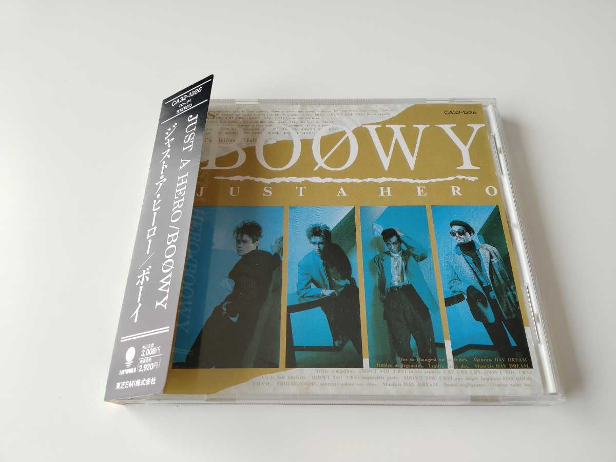 【86年旧規格盤/丸角ロング帯付】BOOWY / JUST A HERO 帯付CD 東芝EMI CA32-1226 帯状態良好品_画像1