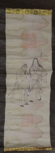 稀少 アンティーク 神社 神画 紙本 掛軸 神道 絵画 日本画 古美術