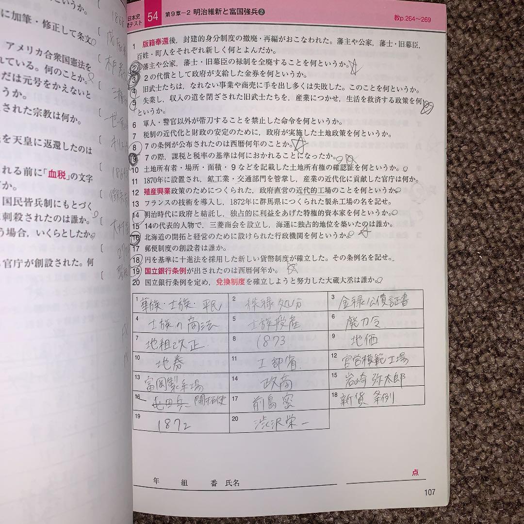 日本史探究 詳説日本史 10分間テスト（日探705準拠） 山川出版 解答編