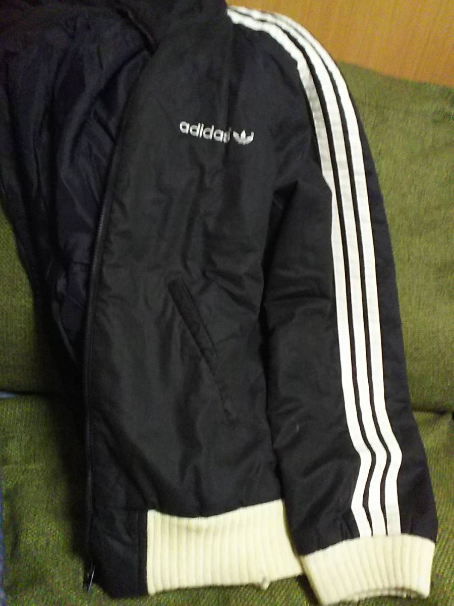 希少フィンランド製☆アディダスORIGINALS80Sオリジナルスjacketブルゾン黒adidas白ヴィンテージ年代物トレフォイル日本のS～Mサイズ相当_シンプルできれいなシルエット★