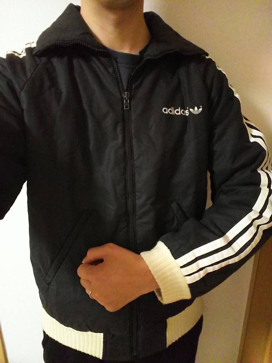 希少フィンランド製☆アディダスORIGINALS80Sオリジナルスjacketブルゾン黒adidas白ヴィンテージ年代物トレフォイル日本のS～Mサイズ相当_172cm62kg着用時。