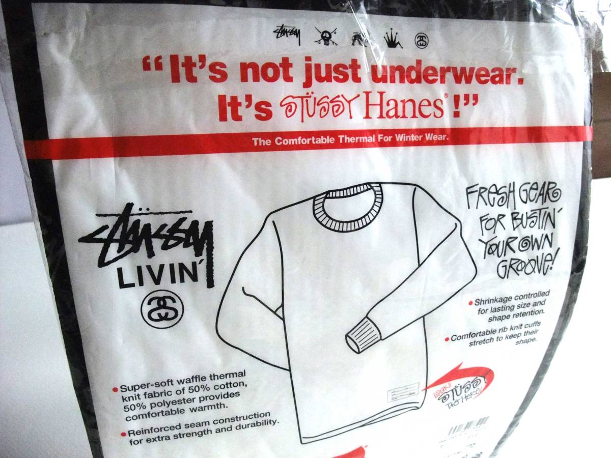 STUSSY Stussy × Hanes сотрудничество длинный рукав термический размер XL вафля белый long T упаковка Tee новый товар * нераспечатанный белый разделение nz