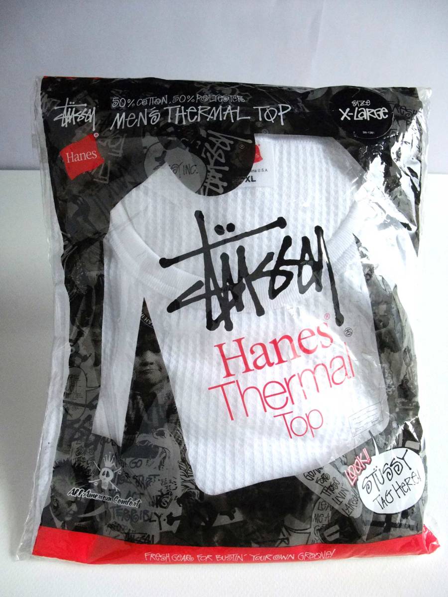 STUSSY Stussy × Hanes сотрудничество длинный рукав термический размер XL вафля белый long T упаковка Tee новый товар * нераспечатанный белый разделение nz