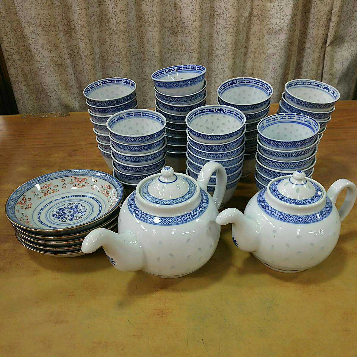 唐物 中国 景徳鎮 急須 湯呑み 茶碗 皿 まとめて セット 染付 蛍