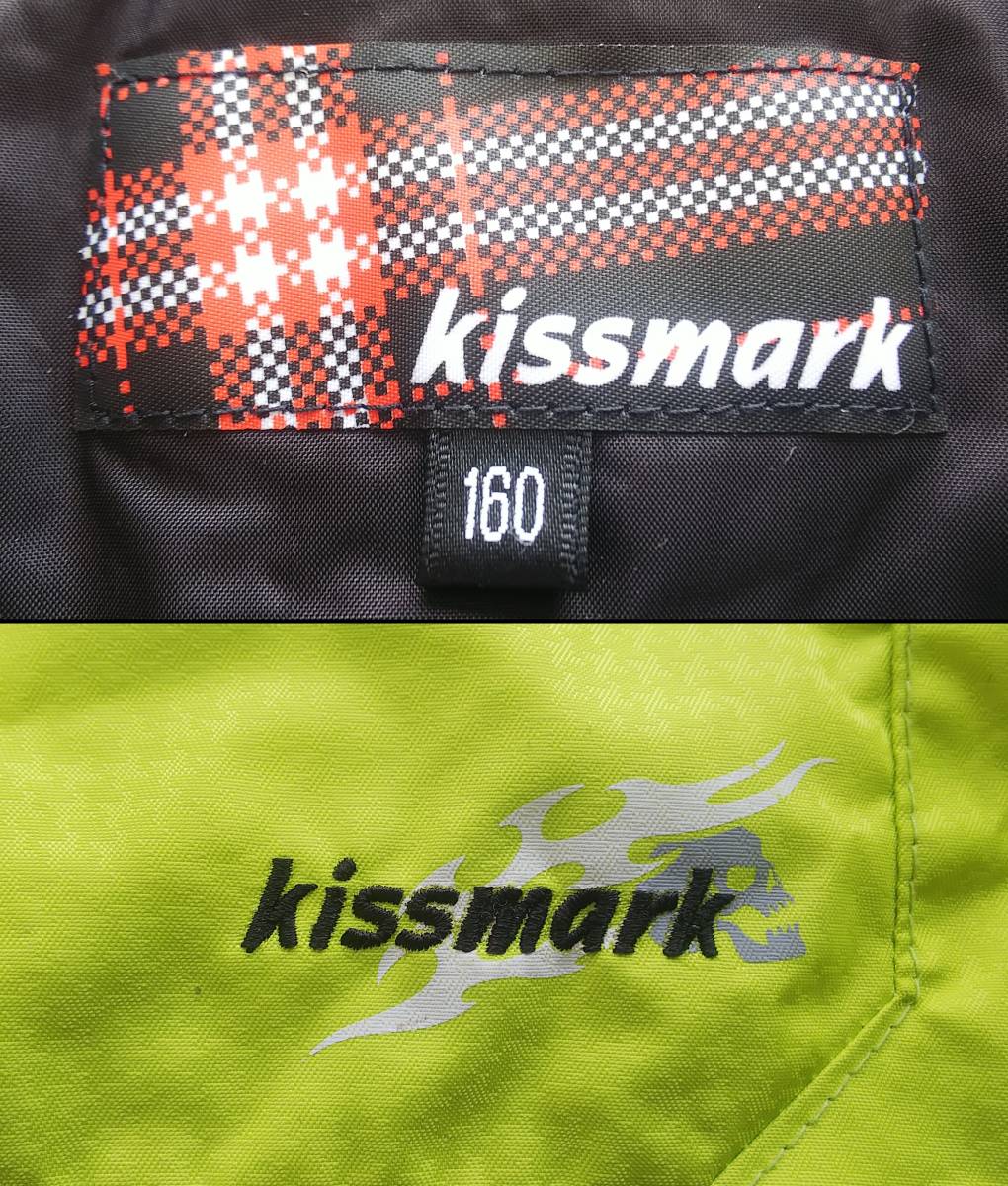 #kissmark* size 160* ski jacket * lift ticket inserting * hood attaching and detaching * size adjustment himo* fluorescence green * check pattern * snowboard * kiss mark #4908