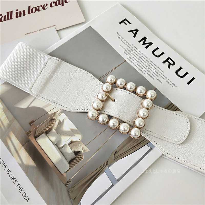  re-arrival lady's belt rubber pearl buckle leather belt square white skirt One-piece .