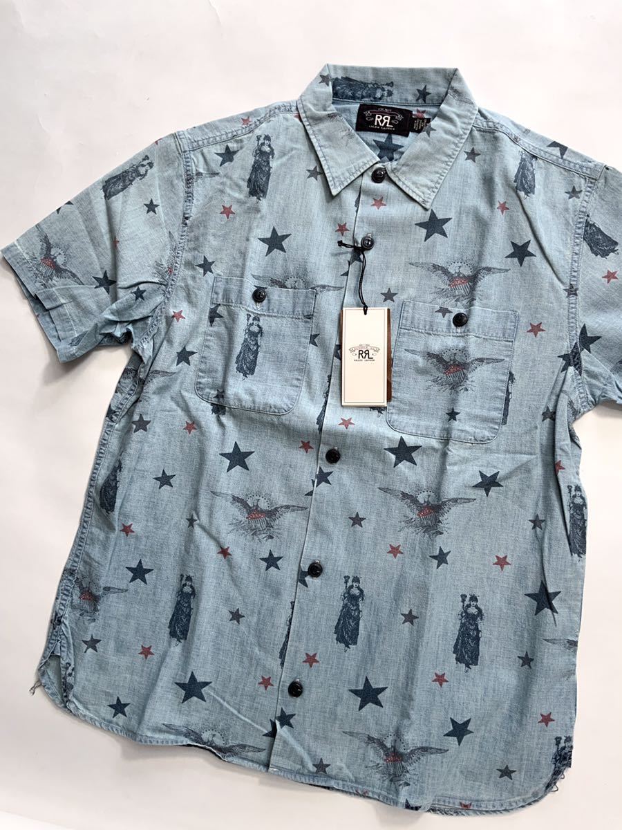 品質は非常に良い 人気商品 新品 L アロハシャツ 40s 半袖 ダブル 【待望 RRL 名作 BLUE シャツ アロハ SHIRTS CAMP INDIGO シャツ