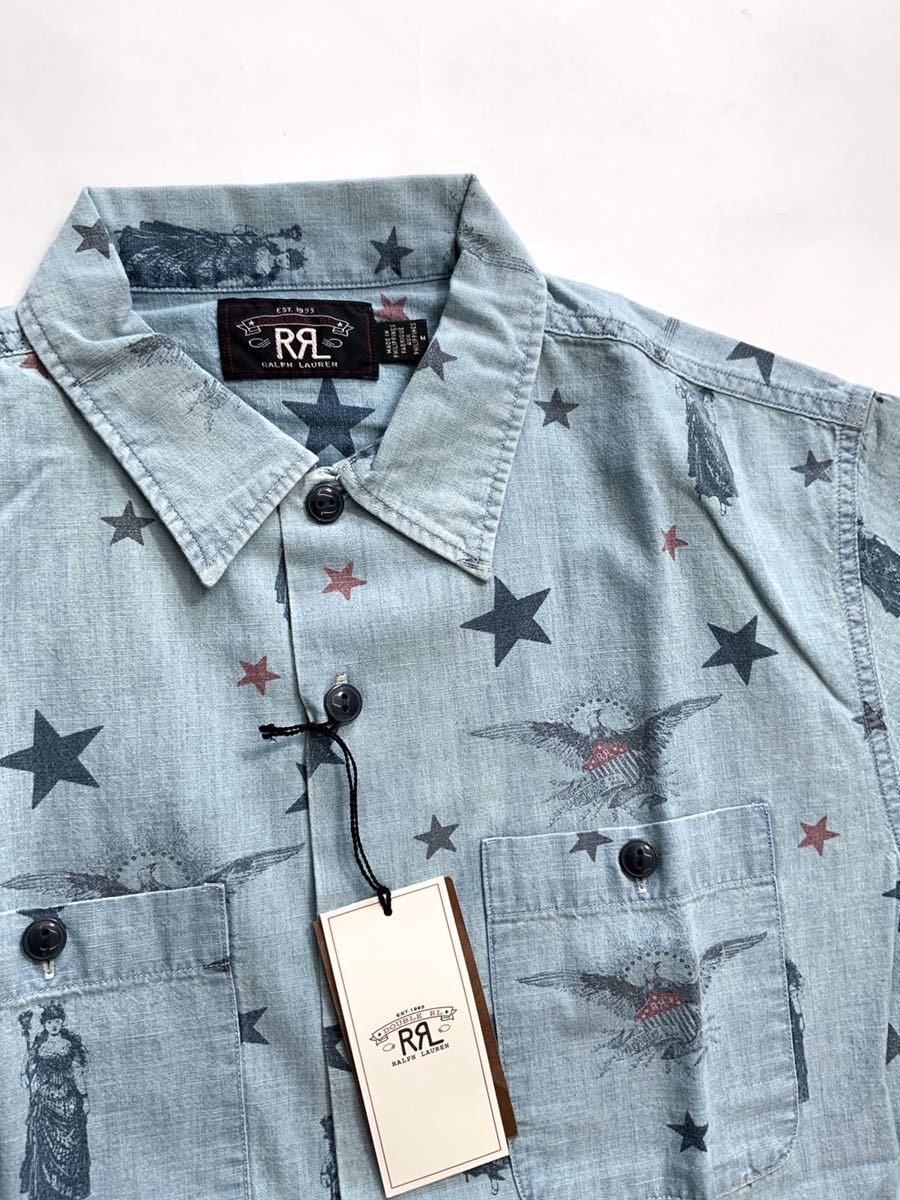 品質は非常に良い 人気商品 新品 L アロハシャツ 40s 半袖 ダブル 【待望 RRL 名作 BLUE シャツ アロハ SHIRTS CAMP INDIGO シャツ