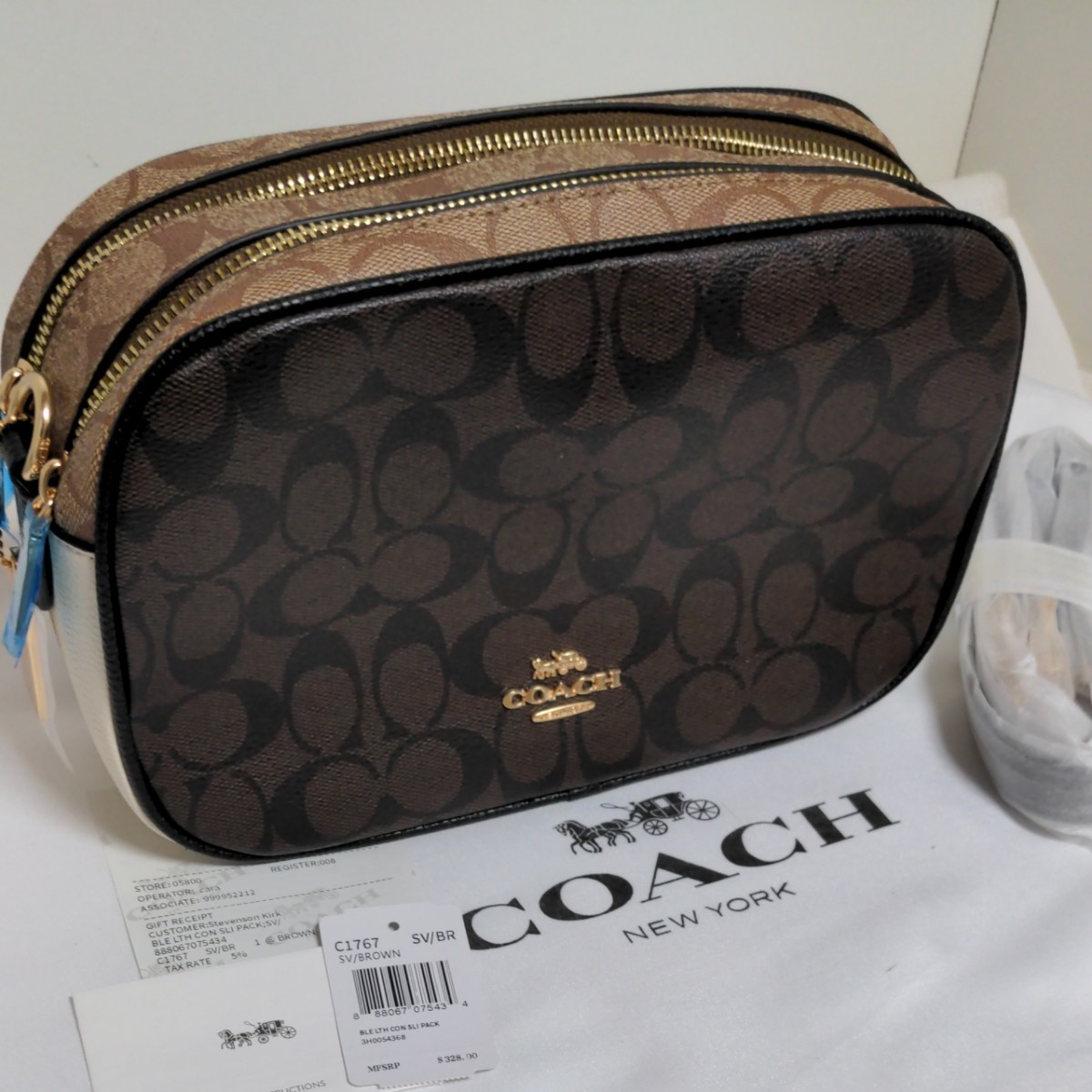 コーチ COACH ショルダーバッグ シグネイチャーブラウン/ホワイト 3