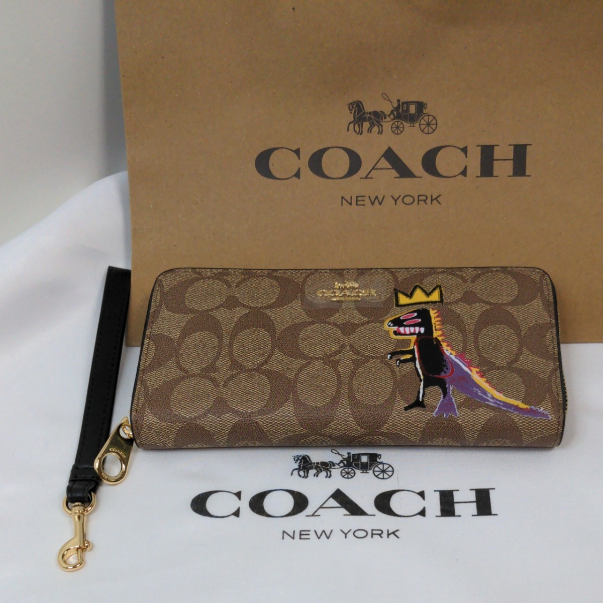 コーチ COACH 長財布 シグネイチャーブラウン バスキラコラボ 恐竜