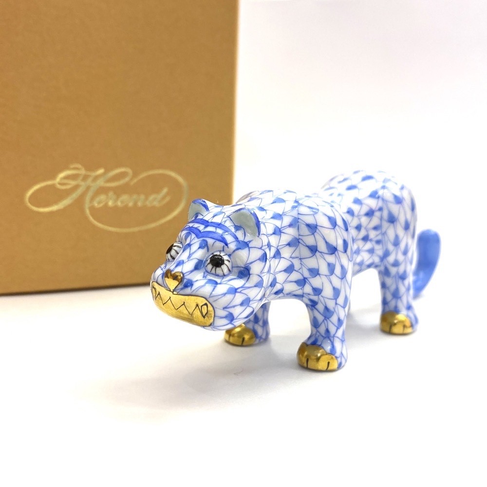 新品同様◆HEREND ヘレンド 十二支シリーズ 2010年 寅年 干支置物◆ blue /青/ブルー/トラ/虎/フィギュリン/KI1004