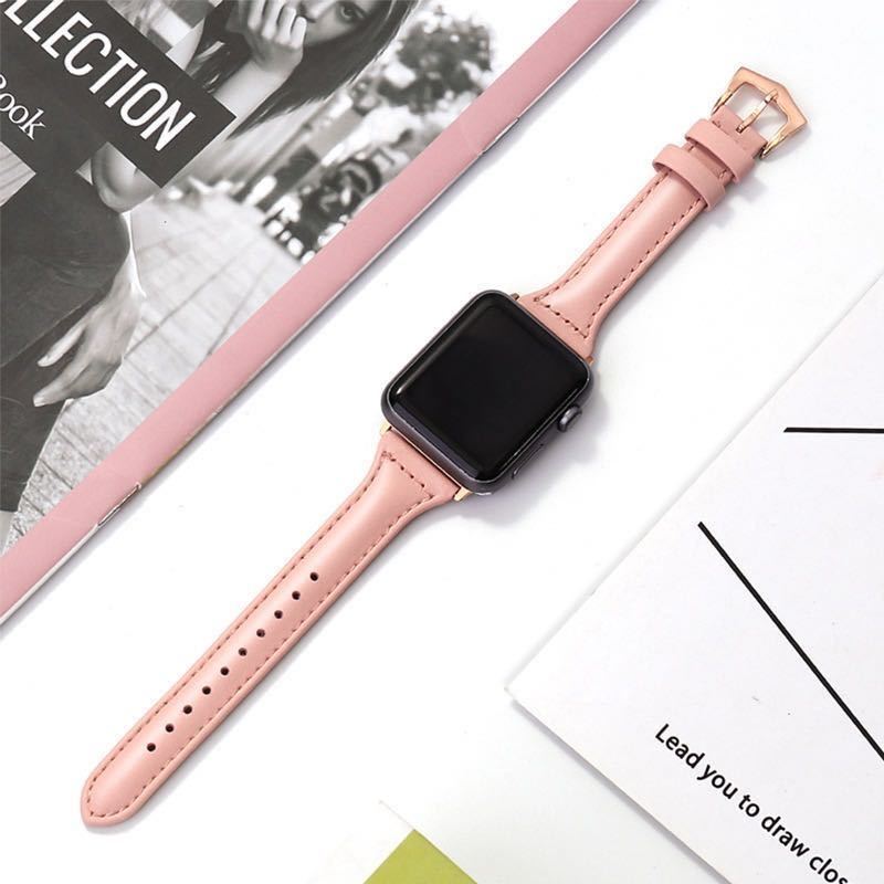 Apple Watch アップルウォッチ バンド　革ベルト　レザーベルトレディース　スリム型　38/40/41mm シリーズ23456789SE対応 ピンク