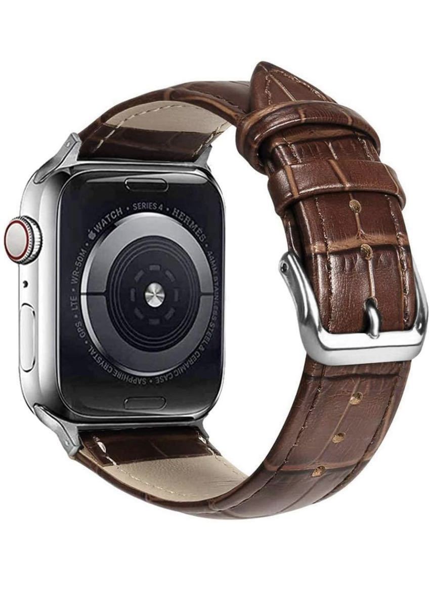 Apple Watch アップルウォッチバンド　交換ベルト　レザーベルト　革クロコ型押し42/44/45mm シリーズ234567SE対応 ダークブラウン