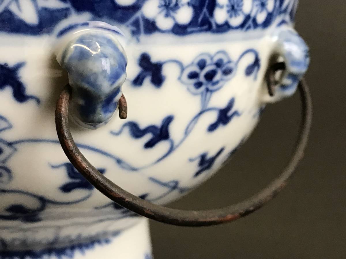 古染付唐草文象耳 蓋物 清時代 共箱 唐物 古美術