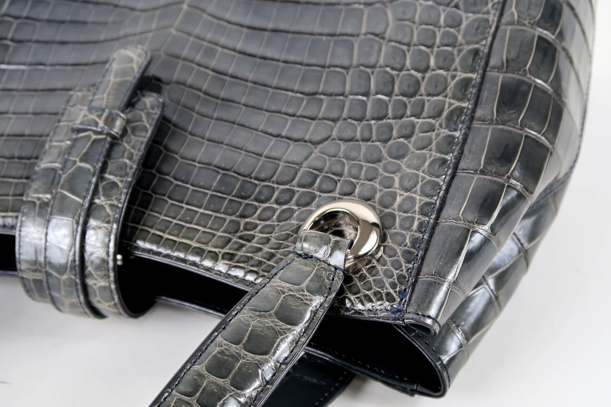 [ прекрасный товар ]JRA сделано в Японии местного производства крокодил ручная сумочка серый серия кожа натуральная кожа женский сумка [JZ78]