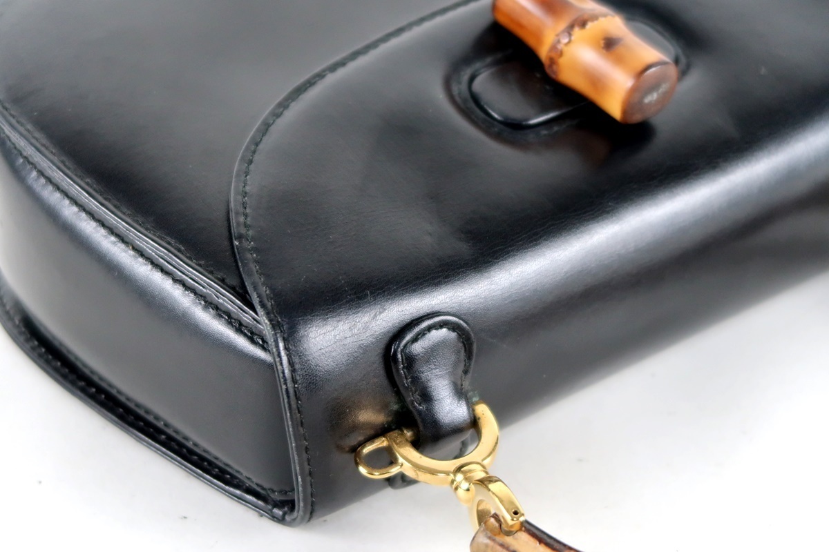 美品】GUCCI グッチ バンブー 2WAYショルダー ハンドバッグ ブラック