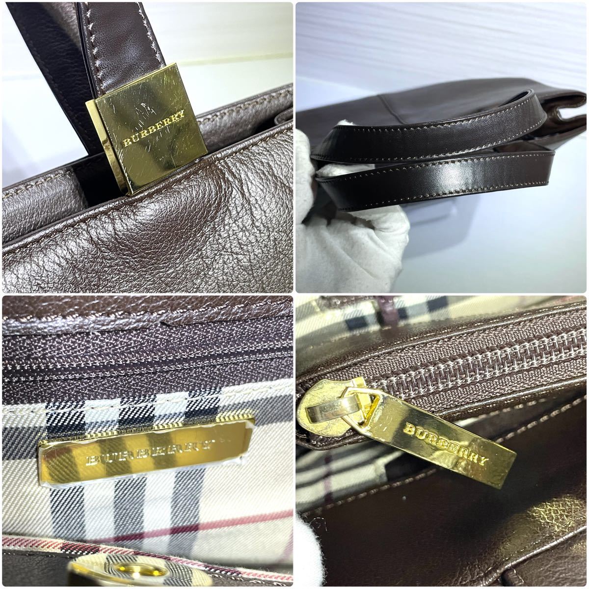 美品】 BURBERRY バーバリー ロゴプレート レザー ハンドバッグ ノバ