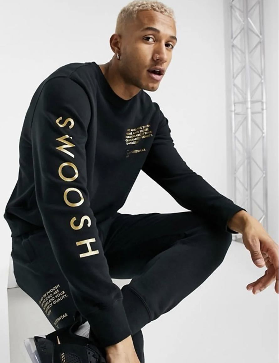 XL】新品 NIKE メンズ スウェットクルー スウッシュ 黒 ゴールド XL】新品 NIKE メンズ スウェットクルー スウッシュ 黒 ゴールド
