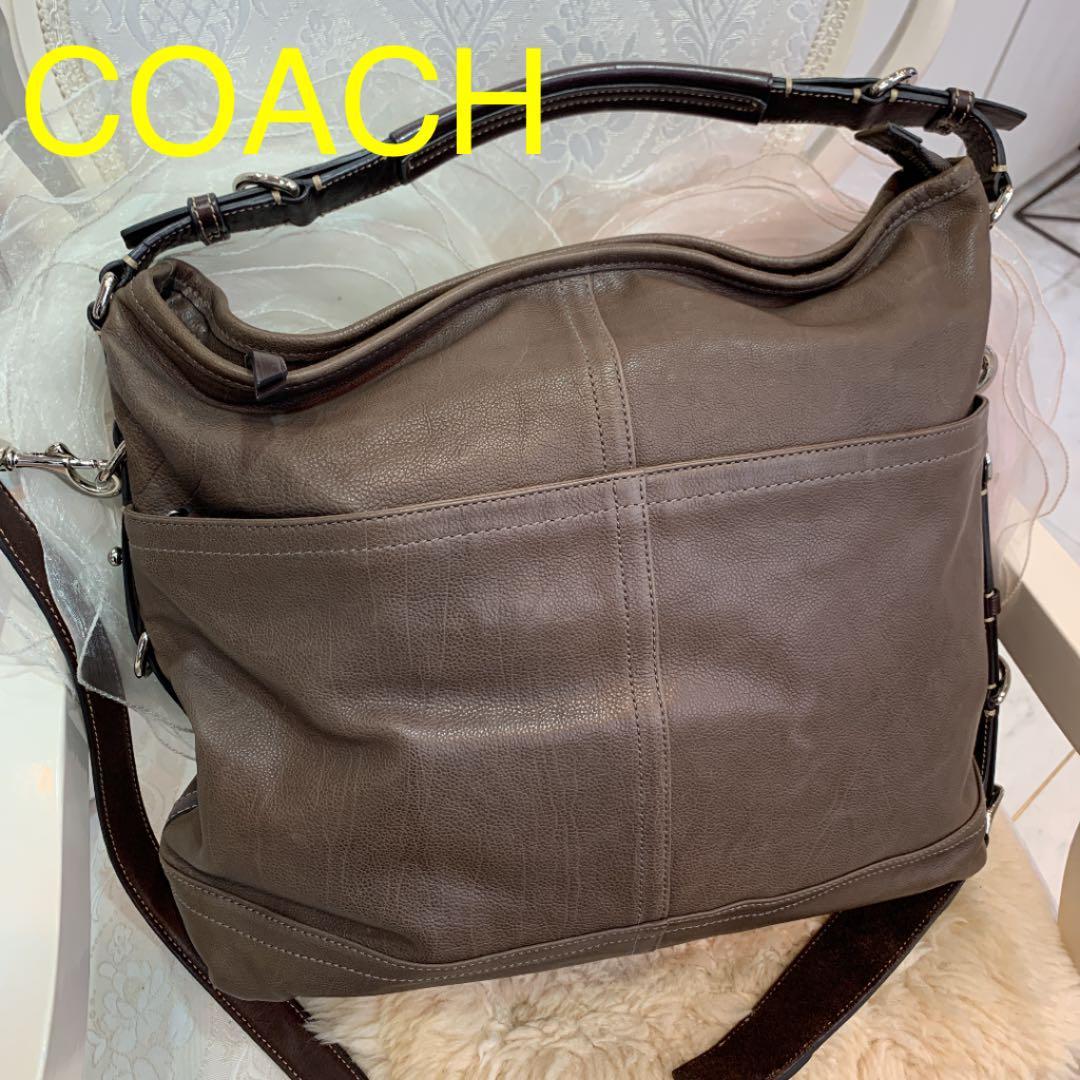 美品 COACH コーチ 2WAYショルダーバッグ レザー カーキブラウン