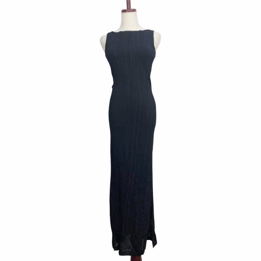  beautiful goods MAX MARA Max Mara lady's black no sleeve pleat long One-piece 40 inscription 