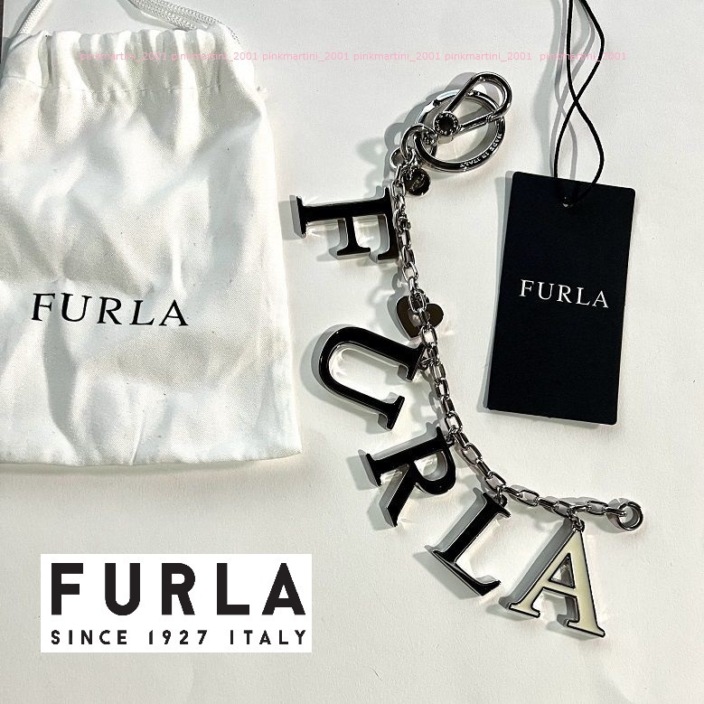 限定sale特価!【新品タグ付き】FURLA フルラ★マルチロゴ×チェーン キーリング/バッグチャーム/キーホルダー【ブランドロゴポーチ付属】