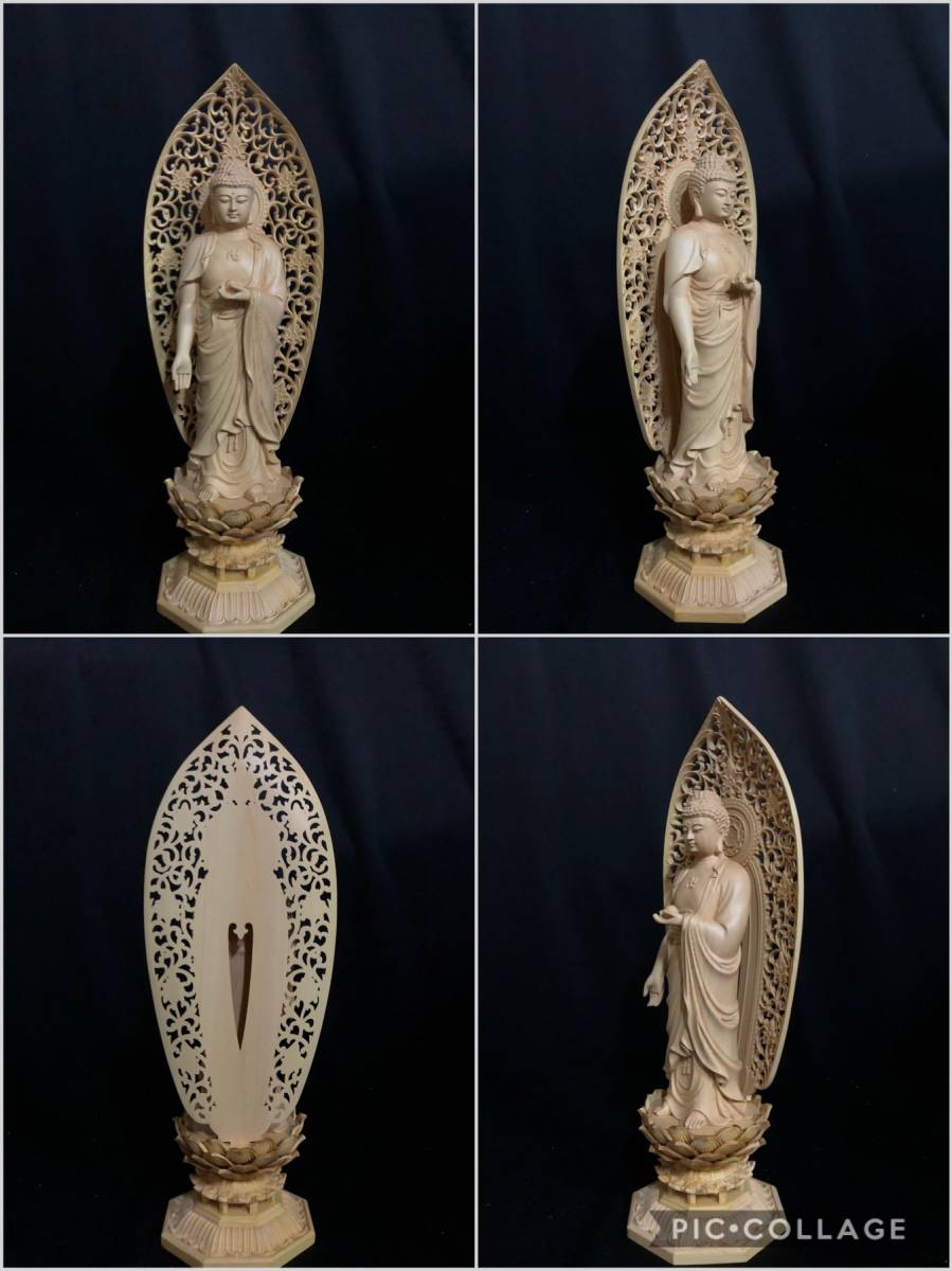 総柘植材 阿弥陀如来 立像 仏教工芸品 木彫仏教 精密彫刻 極上品 仏師