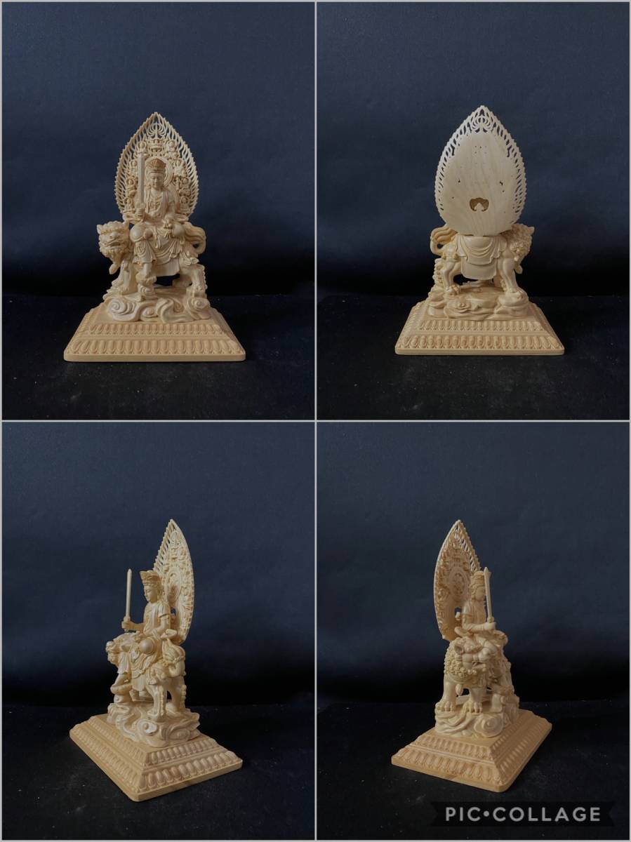 新作 総檜材 仏教工芸品 木彫仏教 精密彫刻 極上品 仏師 仕上げ品 文殊 