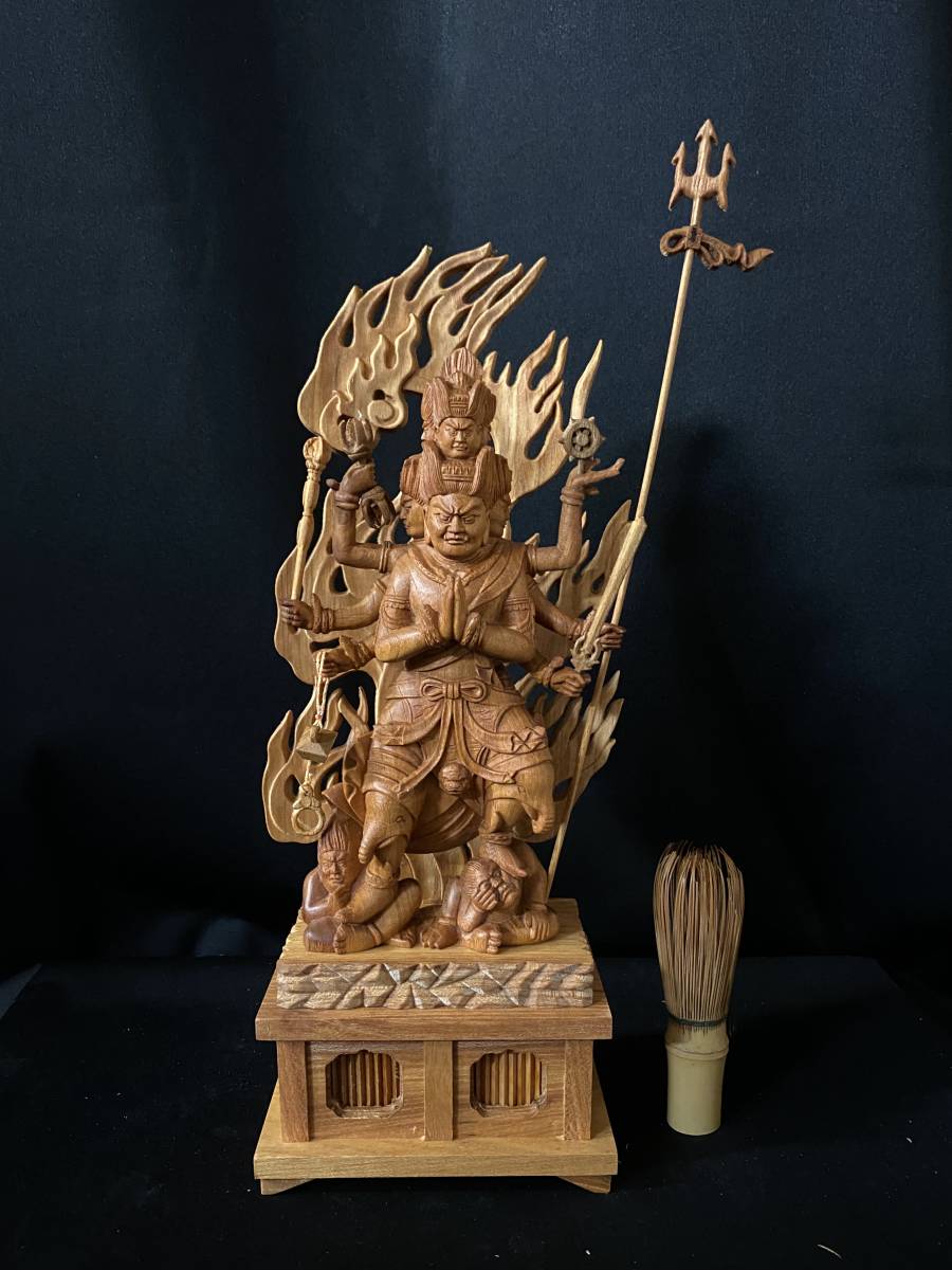 新作 総ケヤキ材 仏教工芸品 木彫仏像 最高級品 仏師手仕上げ品 大元帥