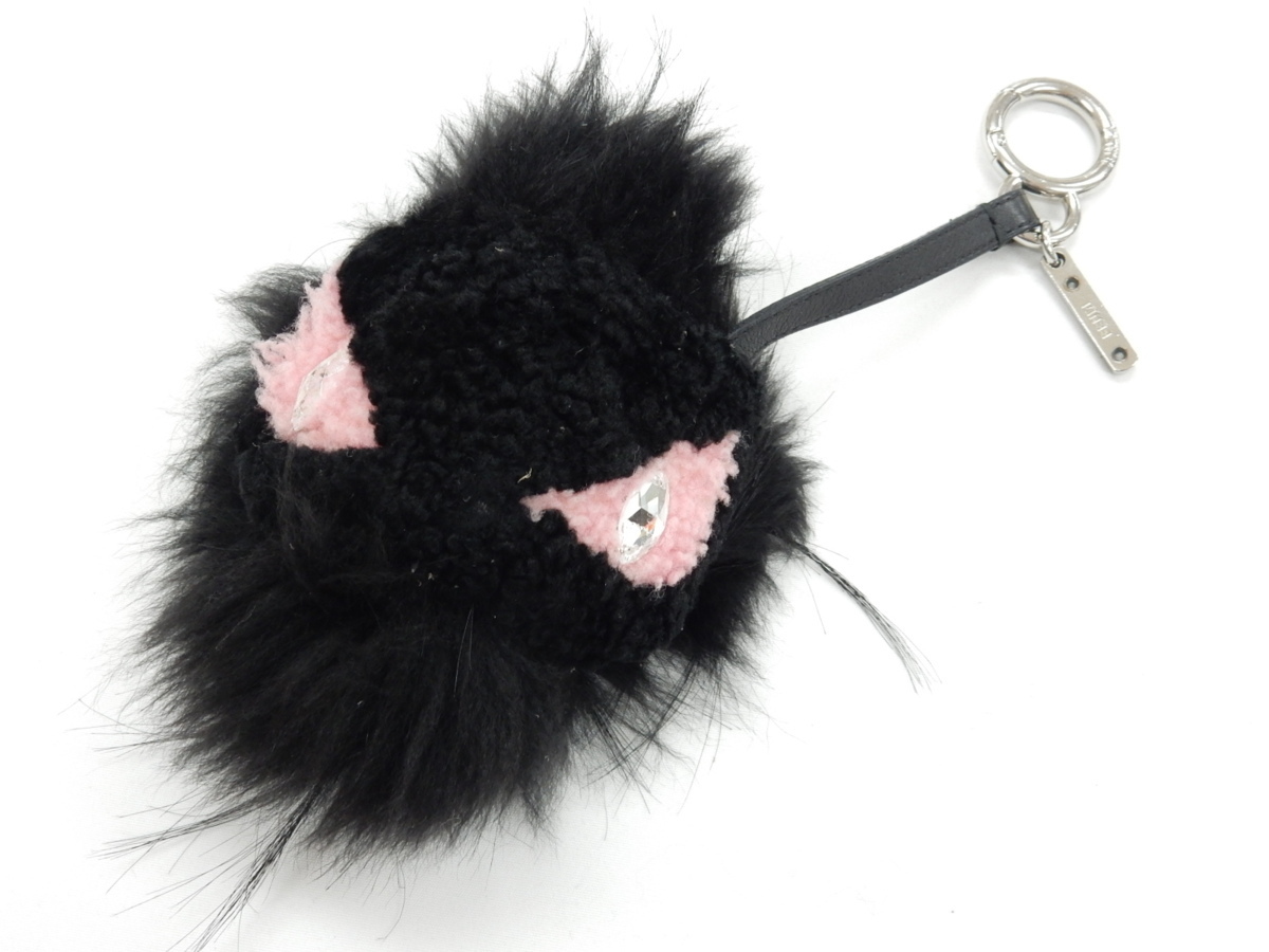 16SS Fendi FENDI bag bagz Monstar charm black 7AR462 pink fur key holder 