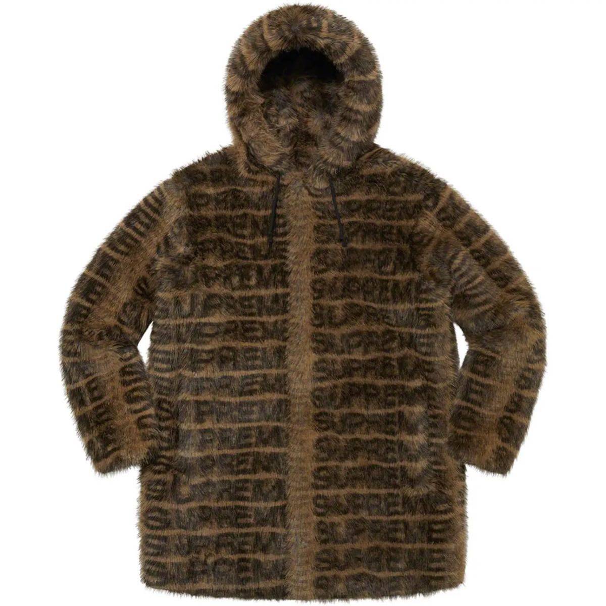 M ★新品★ Supreme 22SS Faux Fur Hooded Coat フェイク ファー フーディー コート Brown ブラウン 茶 21FW_画像1