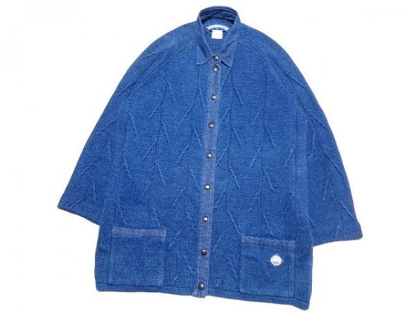 63％以上節約 デンマーク製☆ブルーウィリーズ☆インディゴ染め☆ロングニットジャケット サイズL 高級 BLUE WILLI'S レディース カバーオール カーディガン