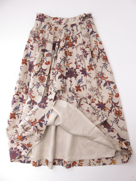  Scapa SCAPA spring summer flax 100%linen long flair skirt floral print beige 40 M
