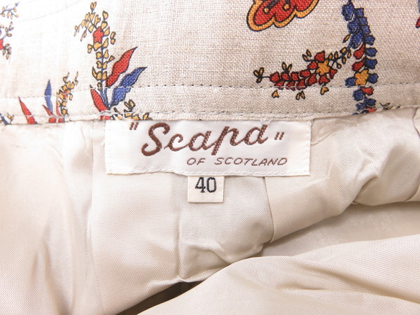  Scapa SCAPA spring summer flax 100%linen long flair skirt floral print beige 40 M