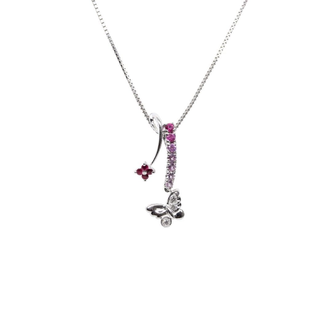 【国内発送】 K18WG ピンクサファイヤ 0.33ct ルビー 0.12ct ネックレス (01168) ペンダント その他
