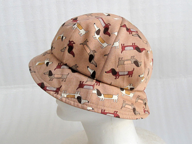 * hand made hat Dux fndo pattern * Junior size 53cm tea brown series base . gray / eggshell white / brick color. one Chan print 